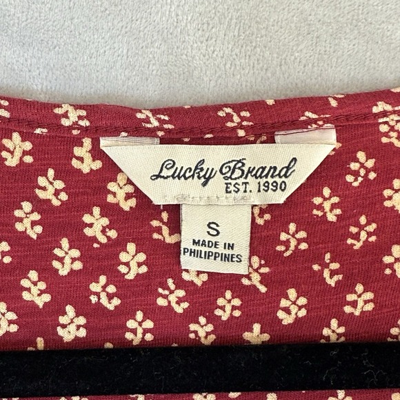 Lucky Brand Top Womens Small Red V-Neck Long Sleeve Boho Tunic Blouse Tassel - Picture 3 of 8